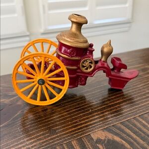 Vintage Red and Gold Toy Fire Pumper Wagon